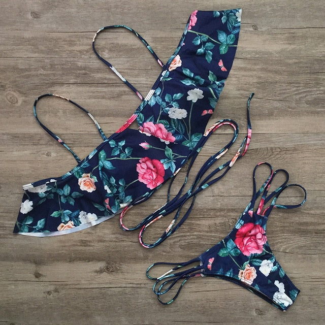 Strappy Floral Bikini