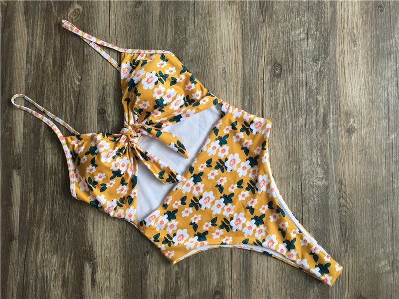 Floral Bow Tie Cutout One Piece